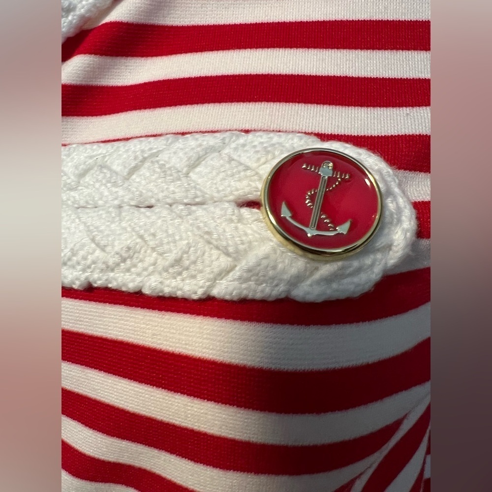 NWT Katherine New York Red & White Striped Nautical Theme Knit Jacket size S - Picture 2 of 11